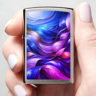 Abstract Purple Blue Leaves Zippo Lighter