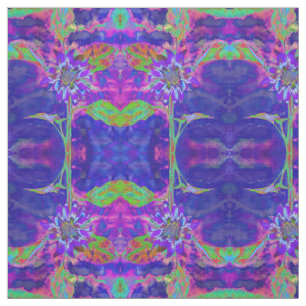 Abstract purple blue sunflower retro funky fabric
