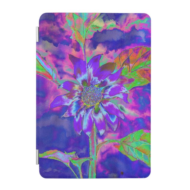 Abstract purple blue sunflower | retro funky fun iPad mini cover (Front)