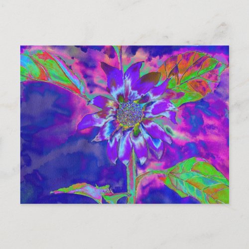 Abstract purple blue sunflower  retro funky fun postcard