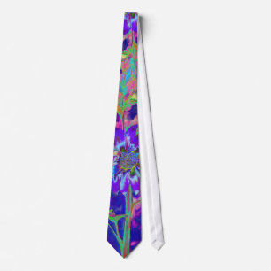 Abstract purple blue sunflower   retro funky fun tie