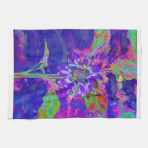 Abstract purple blue sunflower retro funky fun towel