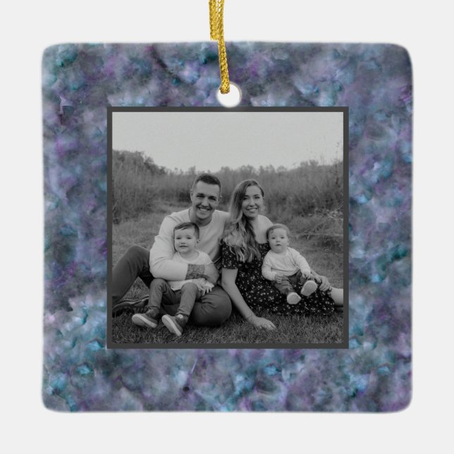 Abstract purple blue teal quartz marble granite   ceramic ornament (Front)