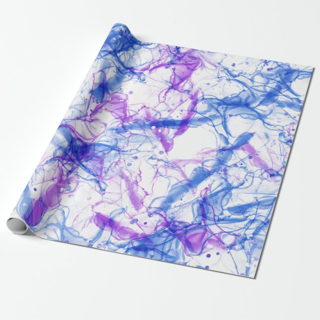 Abstract Purple Blue White Alcohol Ink art Wrapping Paper (Unrolled)