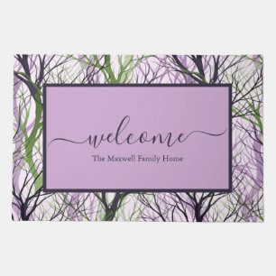 Abstract purple branches script name welcome doormat