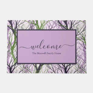 Abstract purple branches script name welcome doormat