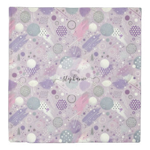 Abstract Purple Circles with Paint Strips Accents Duvet Cover