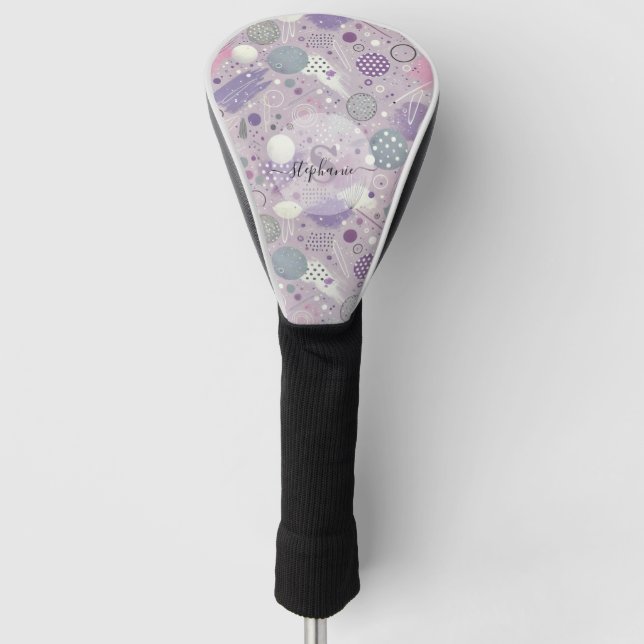 Abstract Purple Circles with Paint Strips Accents Golf Head Cover (Front)