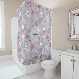 Abstract Purple Circles with Paint Strips Accents Shower Curtain