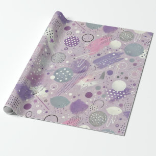 Abstract Purple Circles with Paint Strips Accents Wrapping Paper