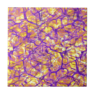 Abstract Purple Circuits on Yellow Ceramic Tile