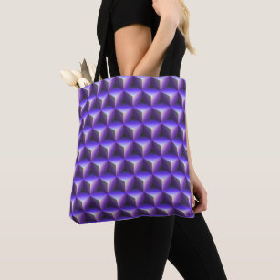 Abstract Purple Cube Block Pattern Tote Bag