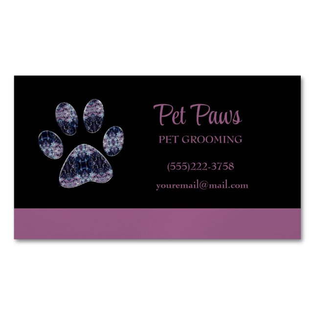 Abstract Purple Dog Paw Pet Grooming Service  Busi Business Card Magnet (Front)