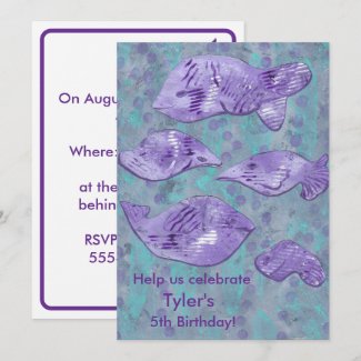 Abstract Purple Fish Custom Birthday Party Invites