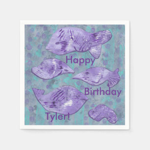 Abstract Purple Fish Personalized Birthday Napkins