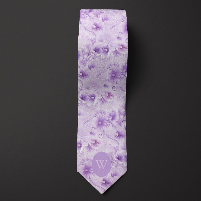 Abstract Purple Floral Monogram Neck Tie (Creator Uploaded)