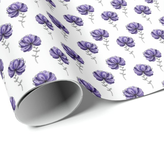 Abstract Purple Flower Doodle Art Style Wrapping Paper (Roll Corner)