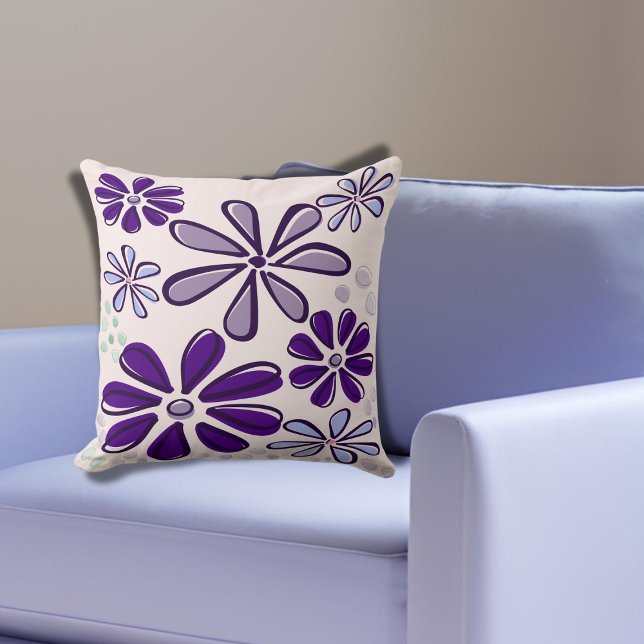 Abstract Purple Flower Doodle  Throw Pillow (Abstract Purple Flower Doodle Throw Pillow)