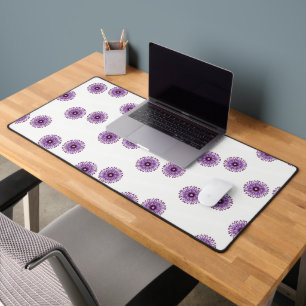 Abstract purple flowers pattern on white desk mat