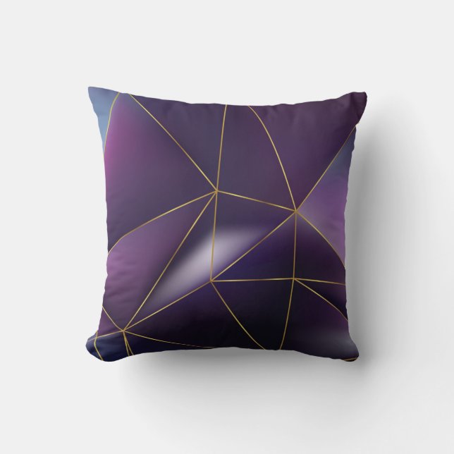 Abstract purple geometric with golden lines throw pillow (Front)