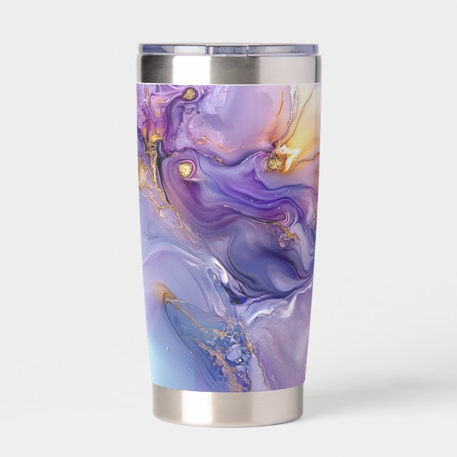 Abstract Purple Gold Blue Marbled Pattern Insulated Tumbler (Back)
