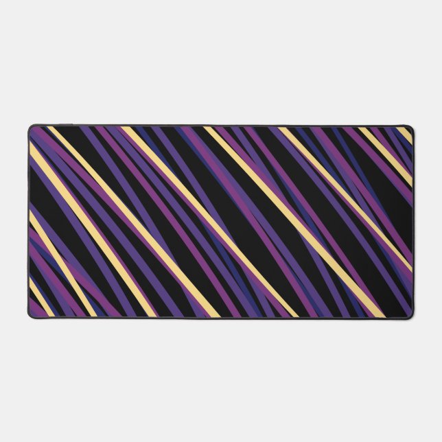 Abstract Purple & Gold Diagonal Waves Desk Mat (Front)