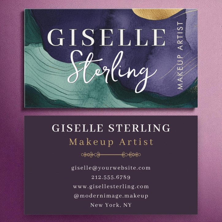 Abstract Purple Gold Luxury Wavy Watercolor Business Card