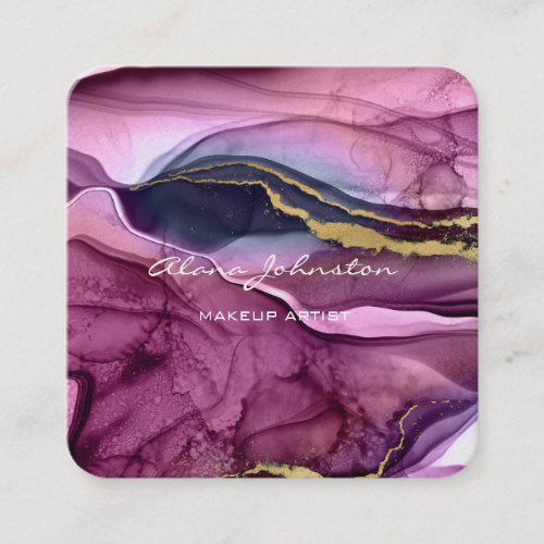 Abstract Purple Gold Makeup Artist Square Business Card