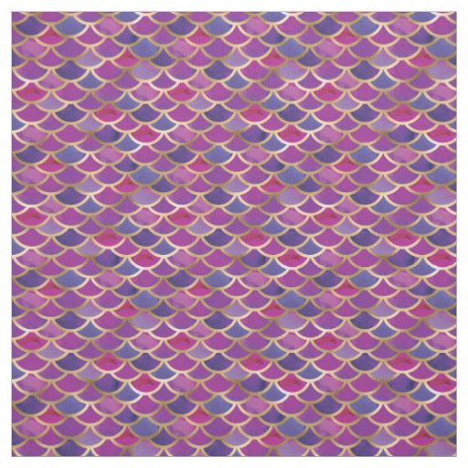 Abstract Purple Gold Mermaid Scale Pattern Fabric