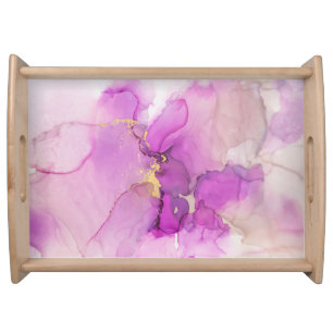 Abstract purple, gold: mixing acrylics. serving tray