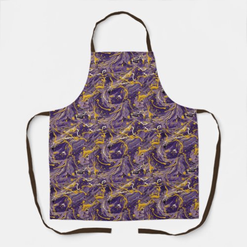 Abstract purple gold paint splatter apron