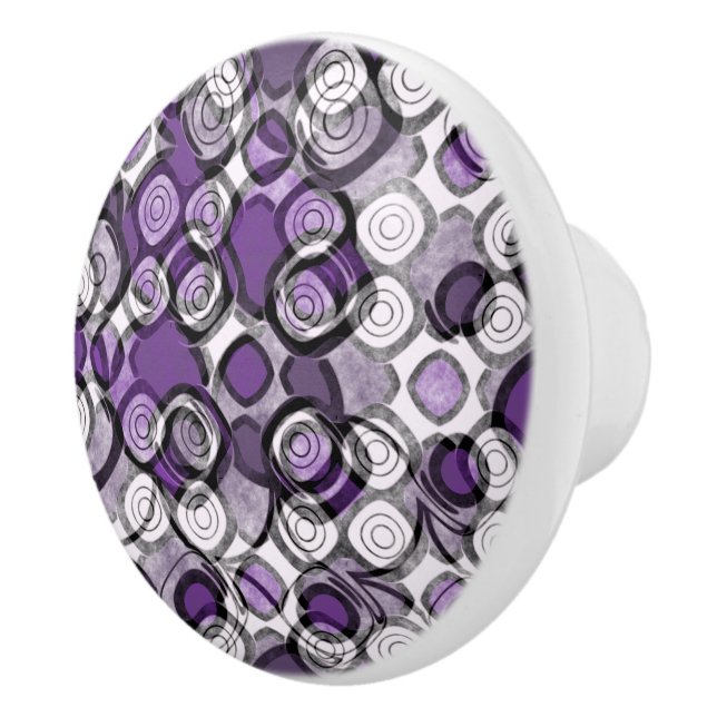 Abstract Purple, Gray and Black Circle Pattern Ceramic Knob (Right)