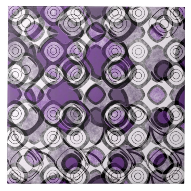 Abstract Purple, Gray and Black Circle Pattern Ceramic Tile (Front)