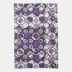 Abstract Purple, Gray and Black Circle Pattern Kitchen Towel