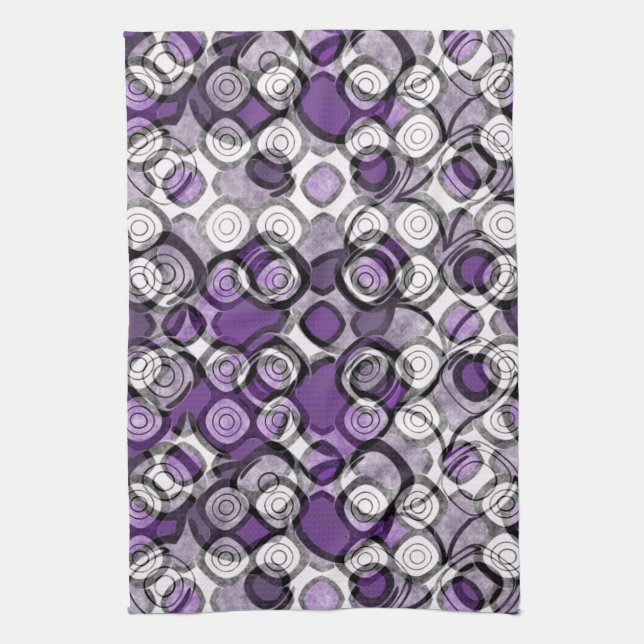 Abstract Purple, Gray and Black Circle Pattern Kitchen Towel (Vertical)