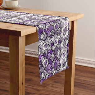 Abstract Purple, Gray and Black Circle Pattern Medium Table Runner