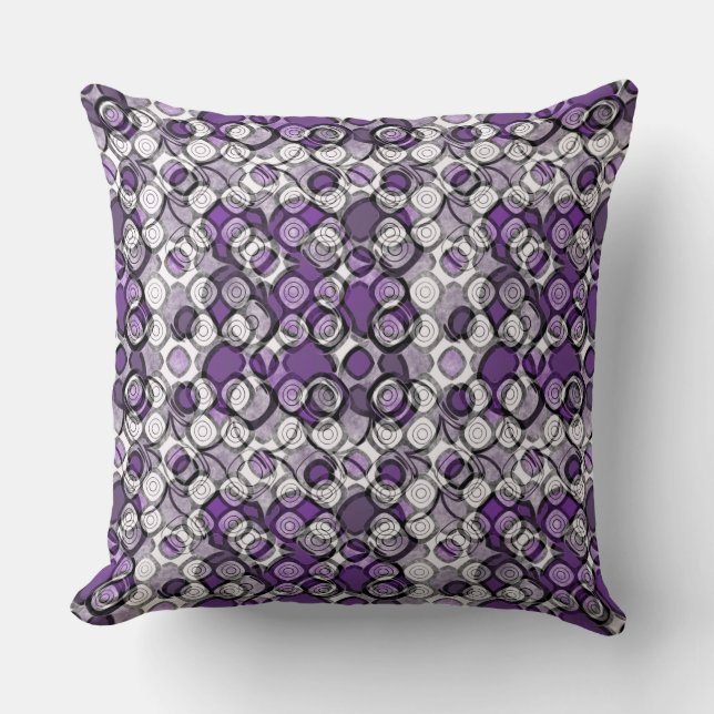 Abstract Purple, Gray and Black Circle Pattern Throw Pillow (Front)