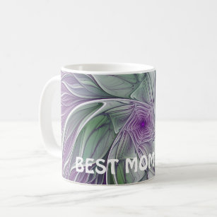 Abstract Purple Green Flower Fractal Art Best Mom Coffee Mug