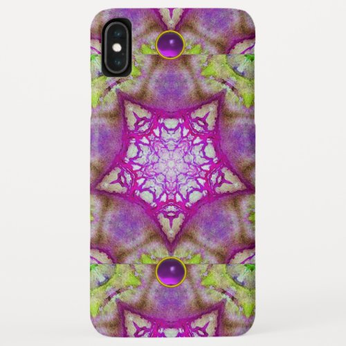 ABSTRACT PURPLE GREEN FUCHSIA STARS WITH GEMSTONES iPhone XS MAX CASE