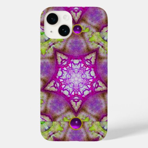 ABSTRACT PURPLE GREEN FUCHSIA STARS WITH GEMSTONES Case_Mate iPhone 14 CASE