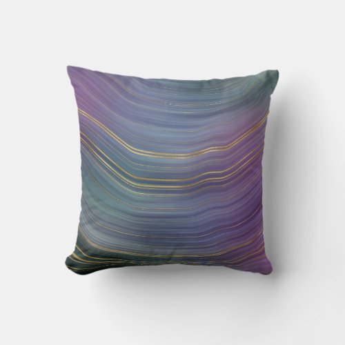 Abstract Purple Green Gold Vein Agate Throw Pillow