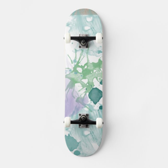 Abstract Purple Green Paint Skateboard Deck (Front)