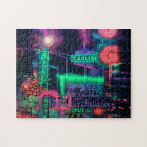 Abstract Purple Green Red Neon Lights Medley Jigsaw Puzzle