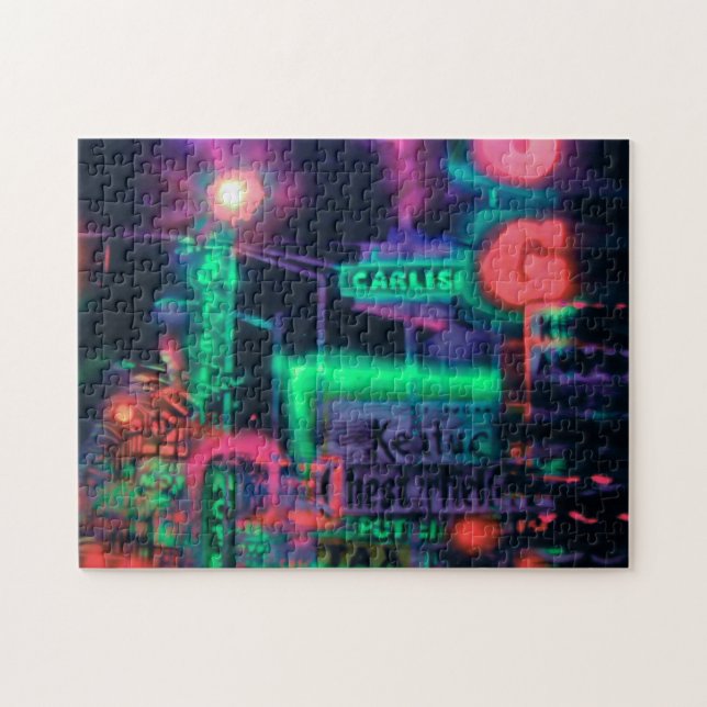 Abstract Purple Green Red Neon Lights Medley Jigsaw Puzzle (Horizontal)