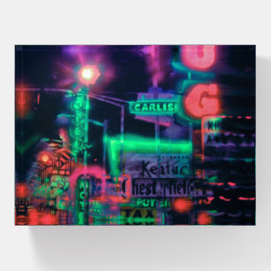 Abstract Purple Green Red Neon Lights Paperweight