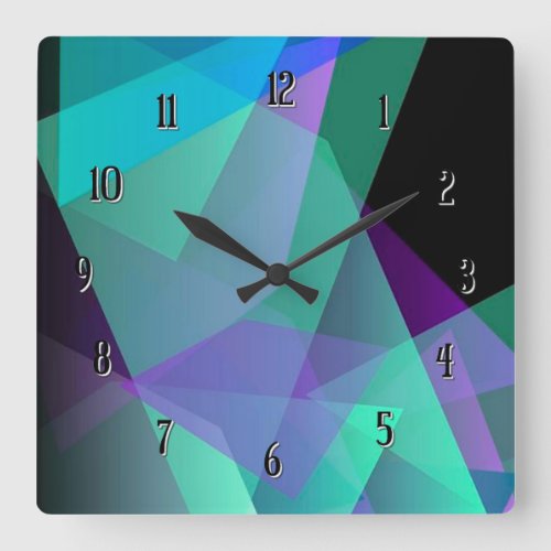 Abstract Purple  Green Square Wall Clock