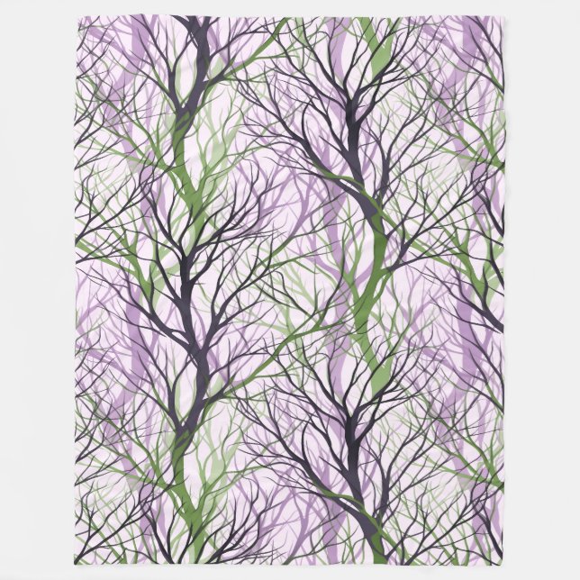 Abstract purple green tree branches fleece blanket (Front)