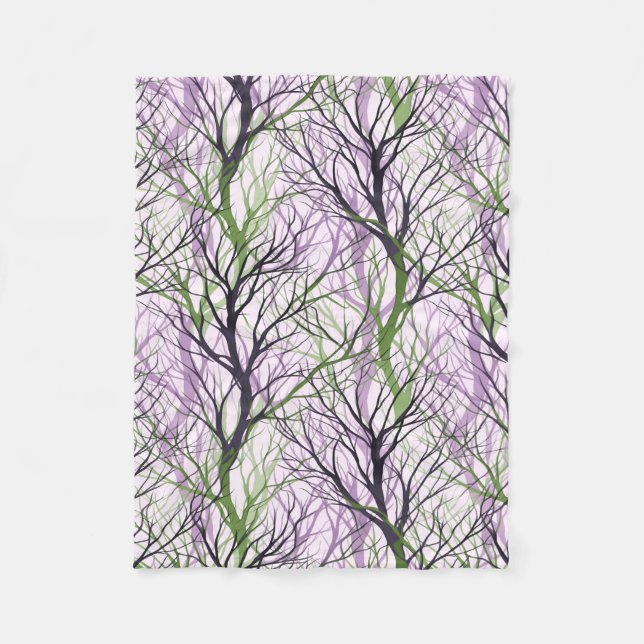 Abstract purple green tree branches fleece blanket (Front)