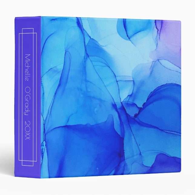 Abstract Purple Indigo Pattern Custom Alcohol Ink 3 Ring Binder (Front/Spine)