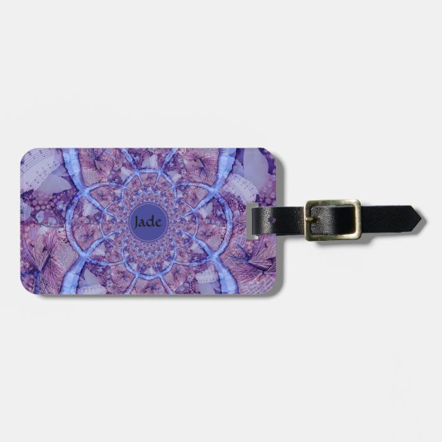 Abstract Purple Lavender Monogrammed Boho Art Luggage Tag (Front Horizontal)